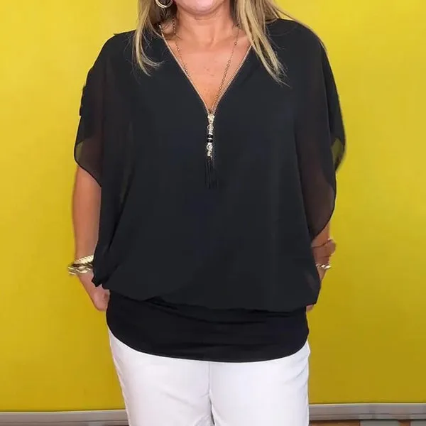 Krystel® | Casual top with zip neckline
