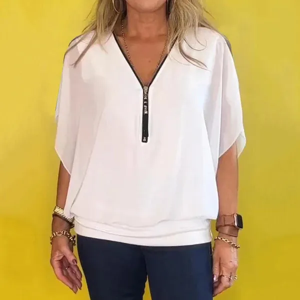Krystel® | Casual top with zip neckline