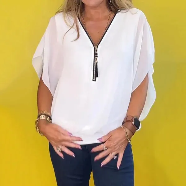 Krystel® | Casual top with zip neckline