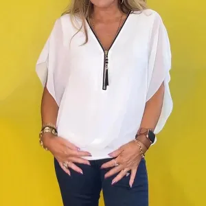 Krystel® | Casual top with zip neckline