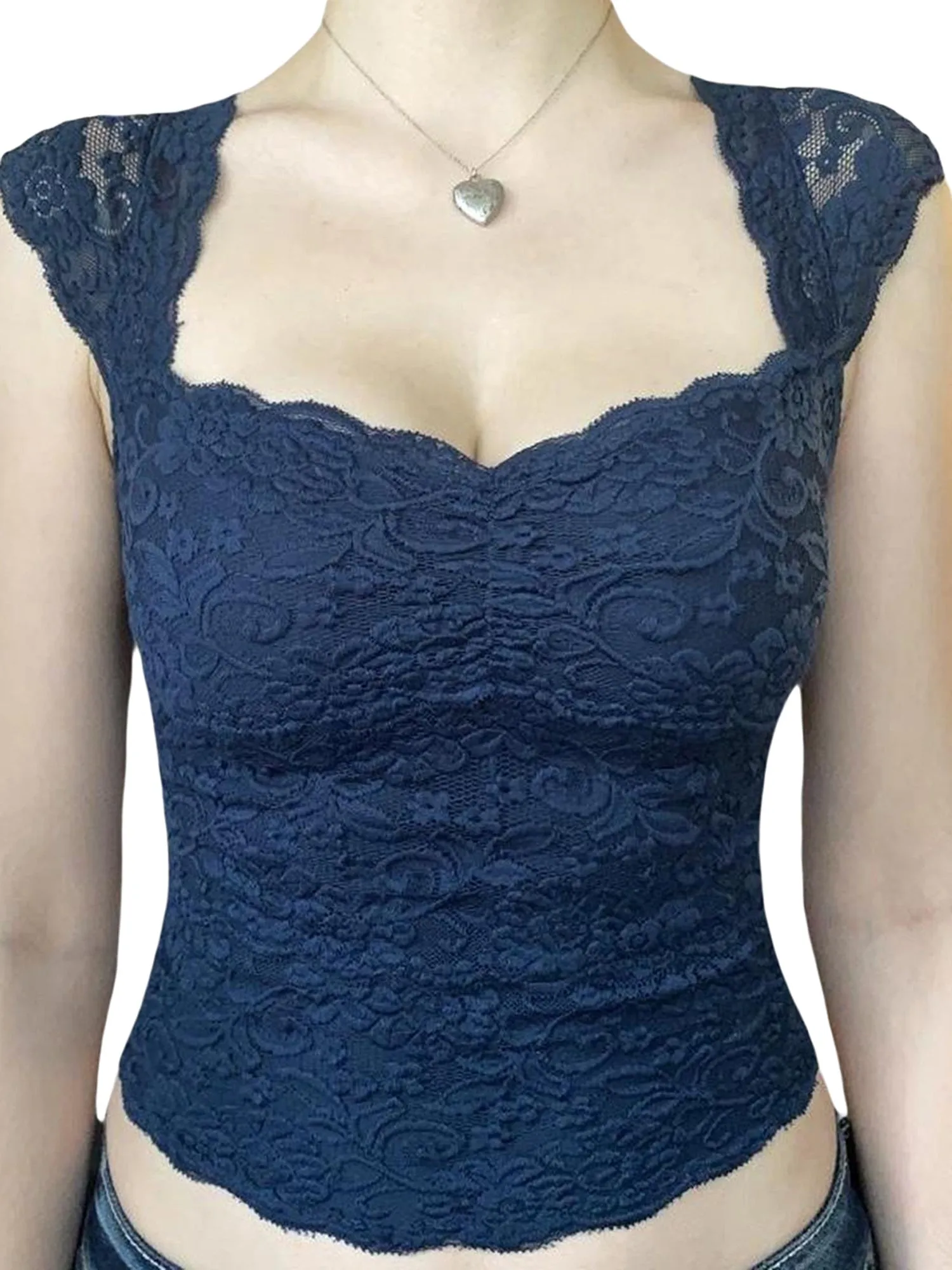 Lace Floral Slim Fit Fly Sleeve Crop Top – Vintage Elegance for Spring & Summer