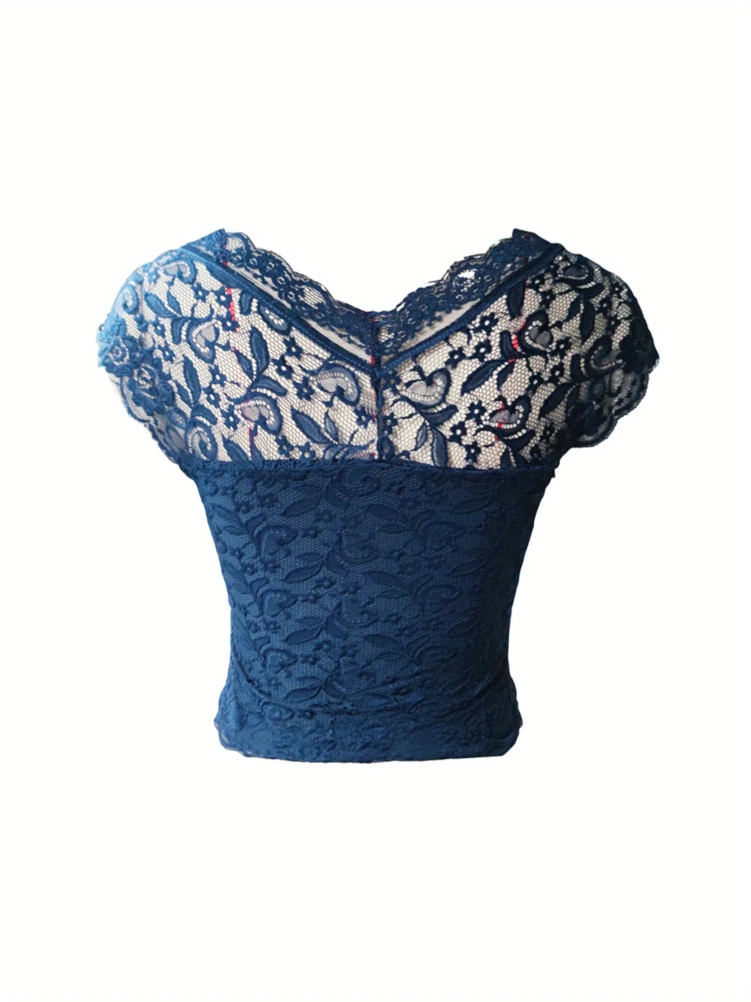 Lace Floral Slim Fit Fly Sleeve Crop Top – Vintage Elegance for Spring & Summer