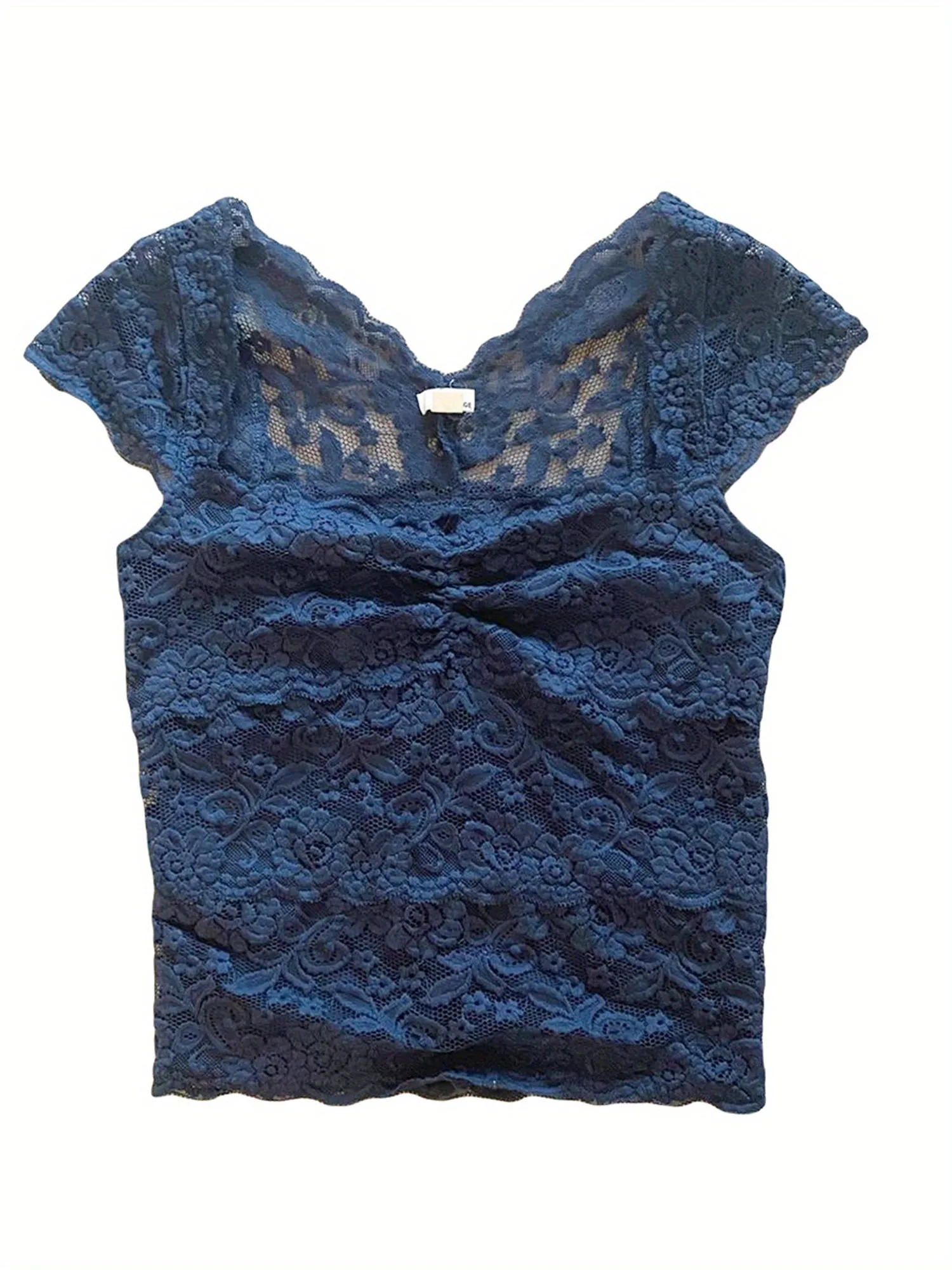Lace Floral Slim Fit Fly Sleeve Crop Top – Vintage Elegance for Spring & Summer