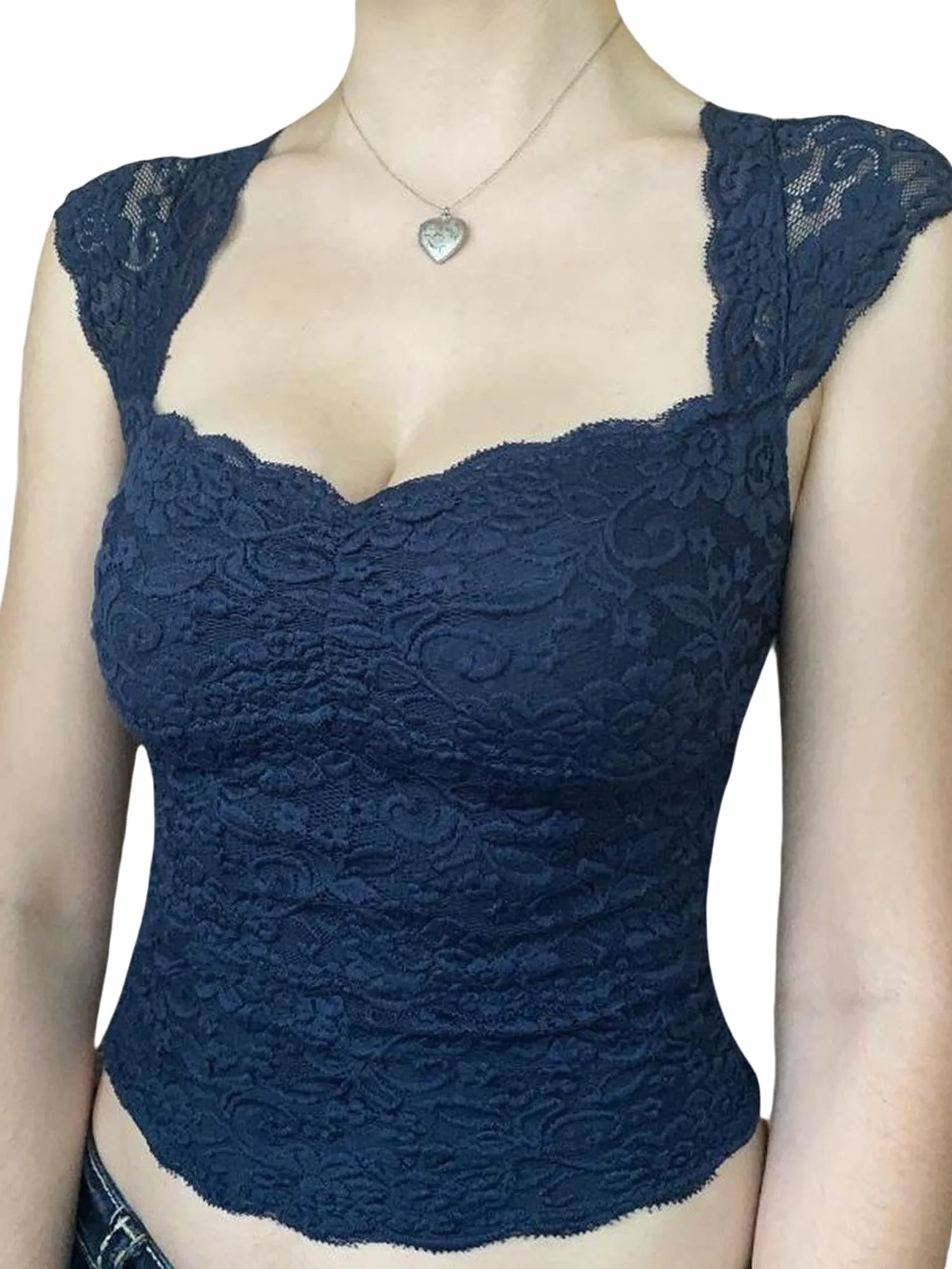 Lace Floral Slim Fit Fly Sleeve Crop Top – Vintage Elegance for Spring & Summer