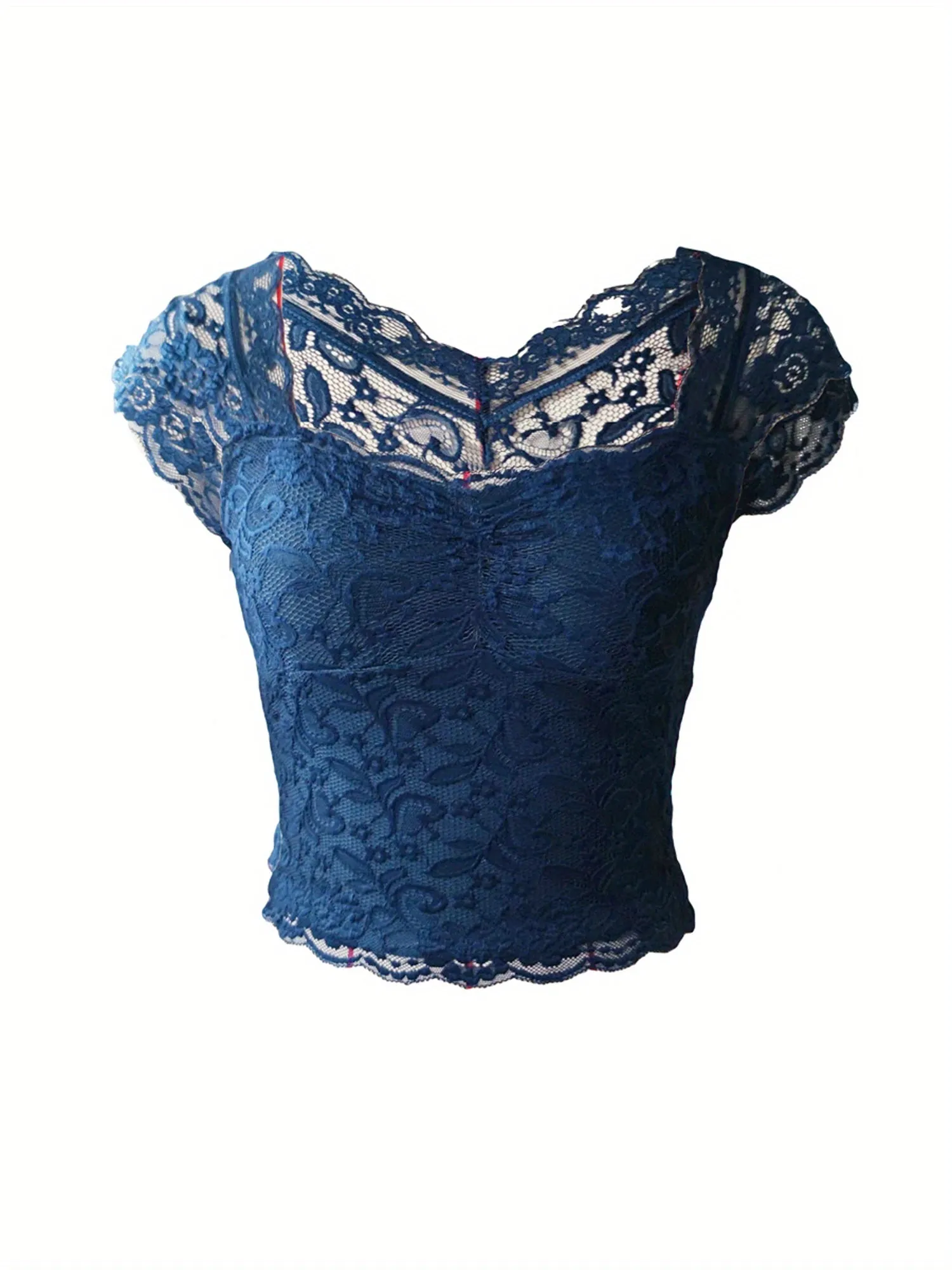 Lace Floral Slim Fit Fly Sleeve Crop Top – Vintage Elegance for Spring & Summer