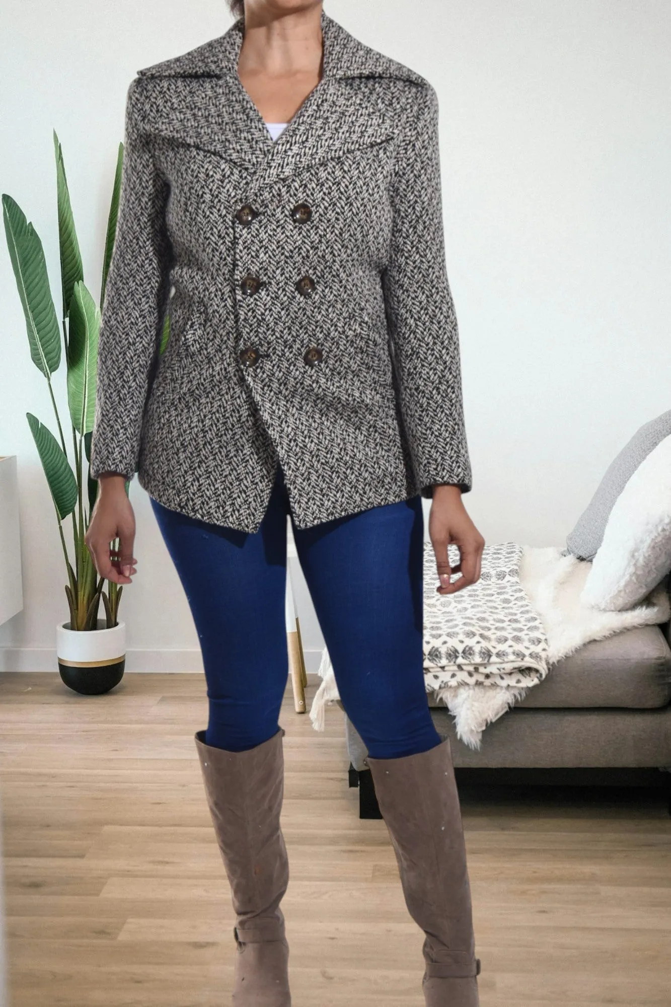 Ladies Black And Cream Blazer Coat