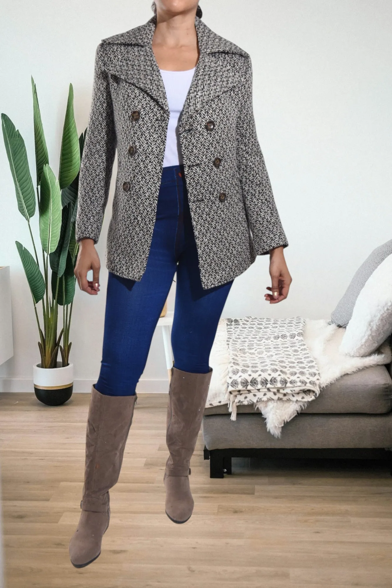 Ladies Black And Cream Blazer Coat