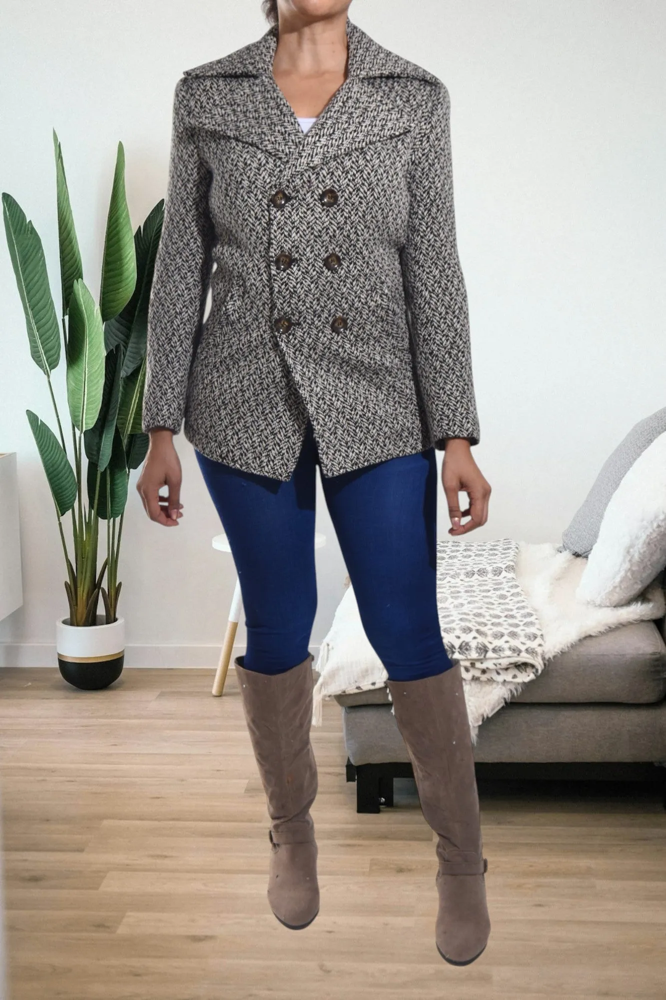 Ladies Black And Cream Blazer Coat