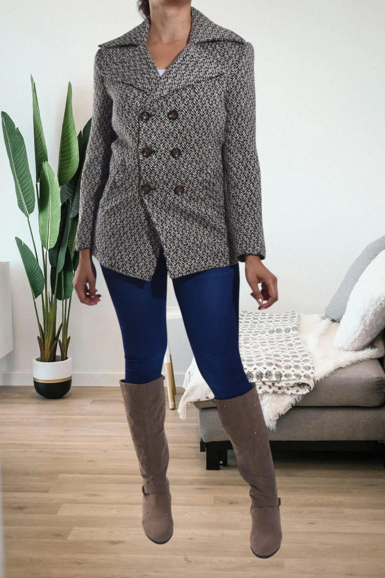 Ladies Black And Cream Blazer Coat