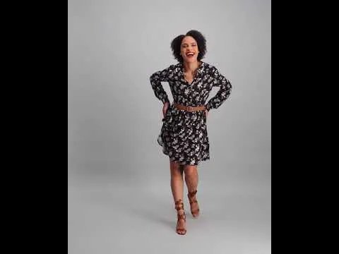 Ladies Floral Belted Dress - Black