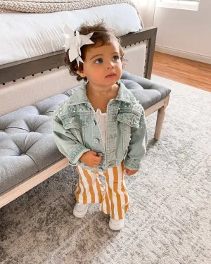 Landry Boho Denim Bell Bottoms - Vintage Yellow Stripe