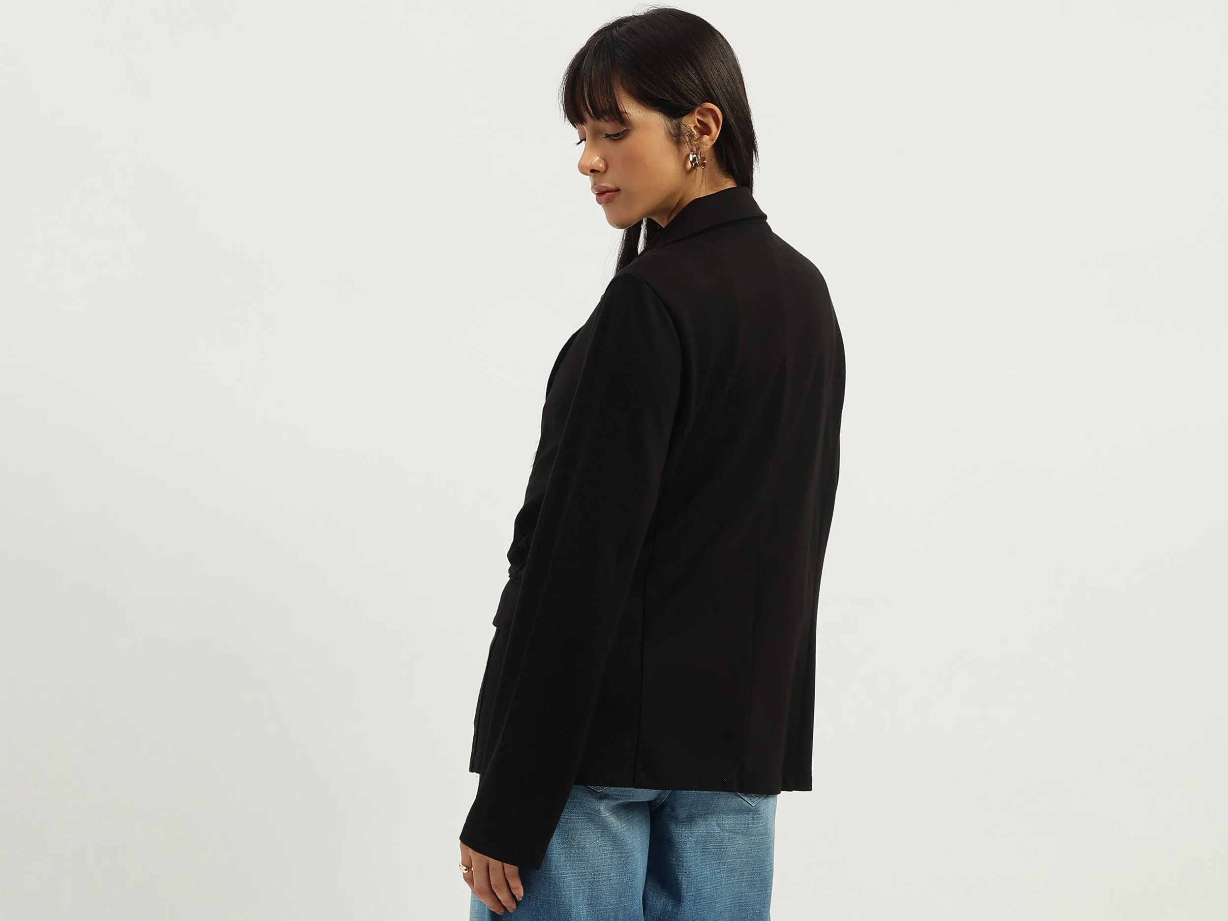 Lapel Collar Solid Single Breasted Blazer