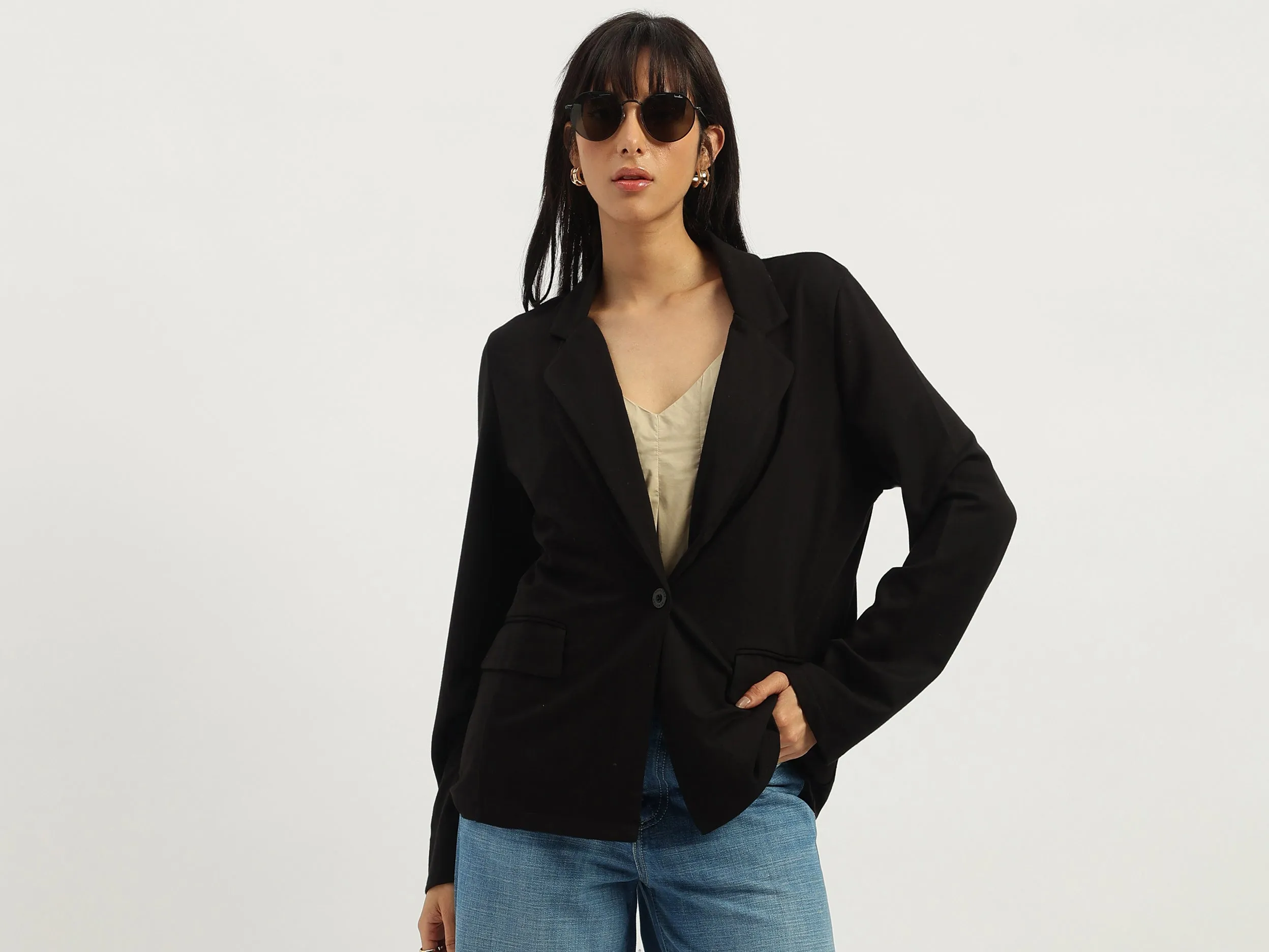 Lapel Collar Solid Single Breasted Blazer