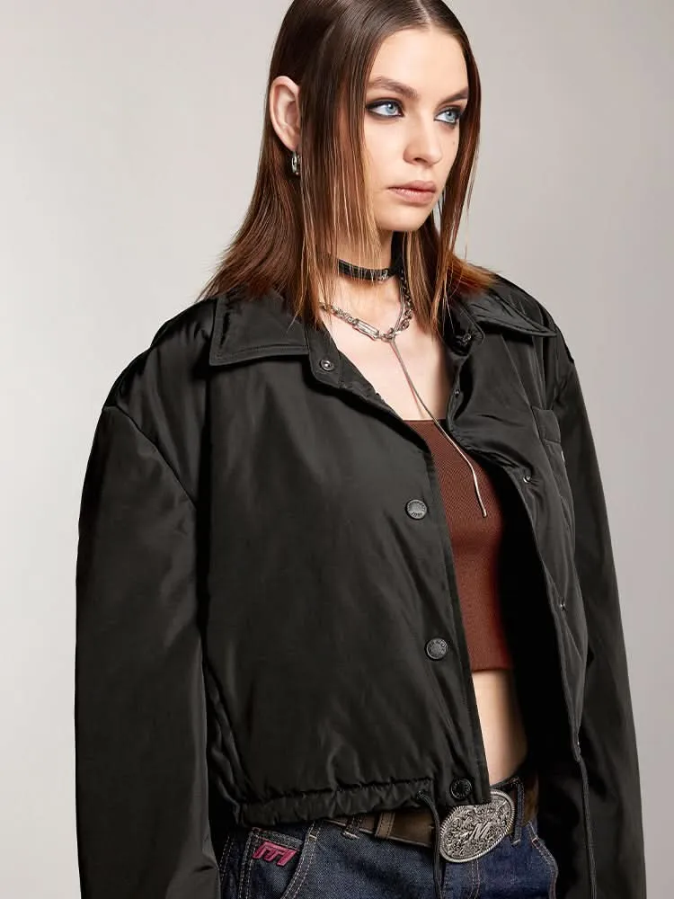 Lapel Cropped Down Jacket With Printed