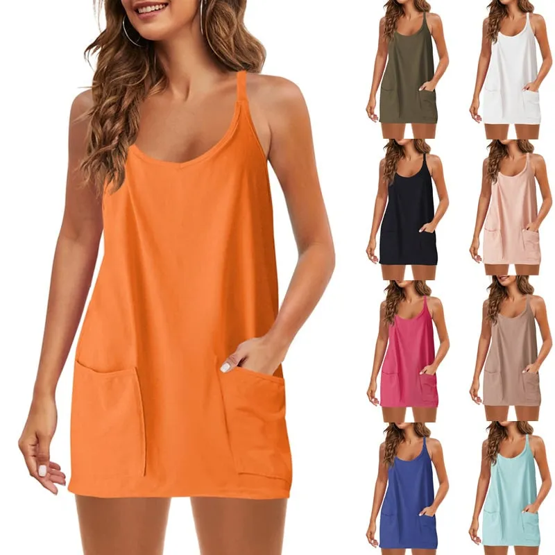 🔥🔥Last Day Special Sale 49% OFF💃Casual Sleeveless Mini Dress With Built-In Shorts