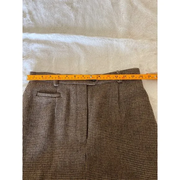 Lauren Ralph Lauren 100% Lambswool Houndstooth Midi Skirt 10P Brown, Academia