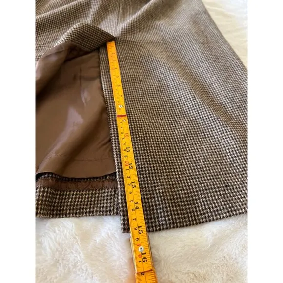 Lauren Ralph Lauren 100% Lambswool Houndstooth Midi Skirt 10P Brown, Academia