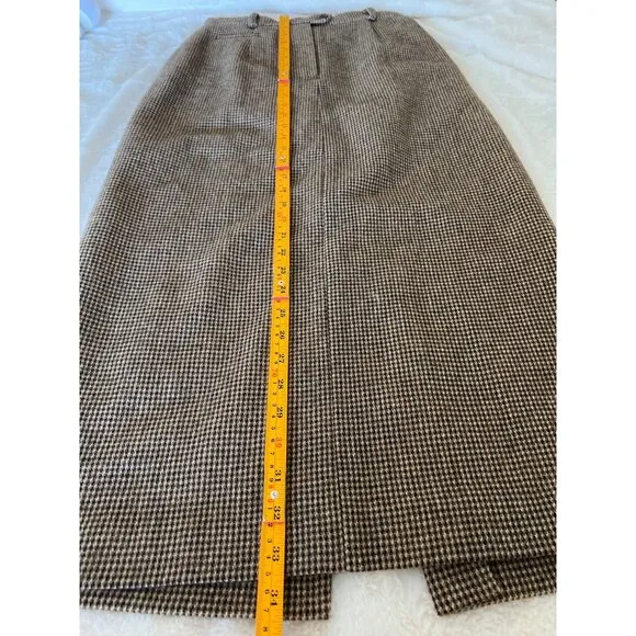 Lauren Ralph Lauren 100% Lambswool Houndstooth Midi Skirt 10P Brown, Academia