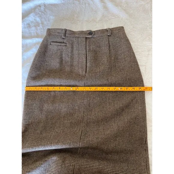 Lauren Ralph Lauren 100% Lambswool Houndstooth Midi Skirt 10P Brown, Academia