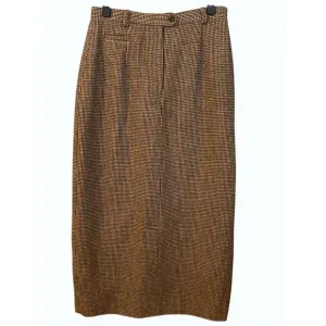 Lauren Ralph Lauren 100% Lambswool Houndstooth Midi Skirt 10P Brown, Academia