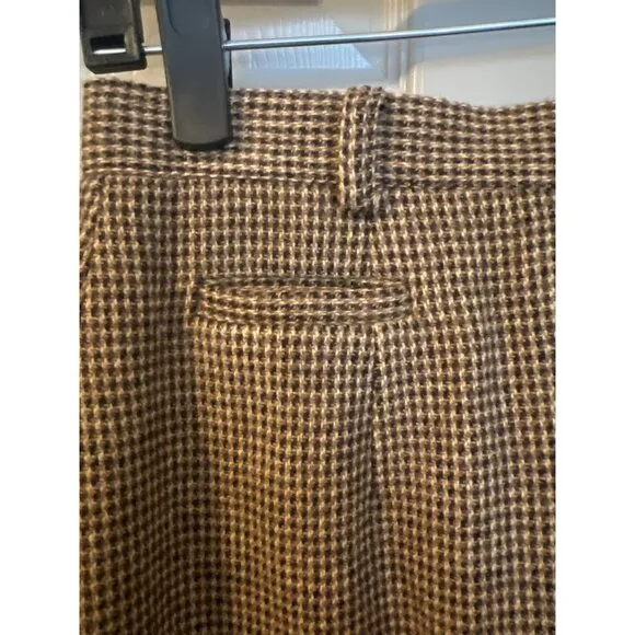 Lauren Ralph Lauren 100% Lambswool Houndstooth Midi Skirt 10P Brown, Academia