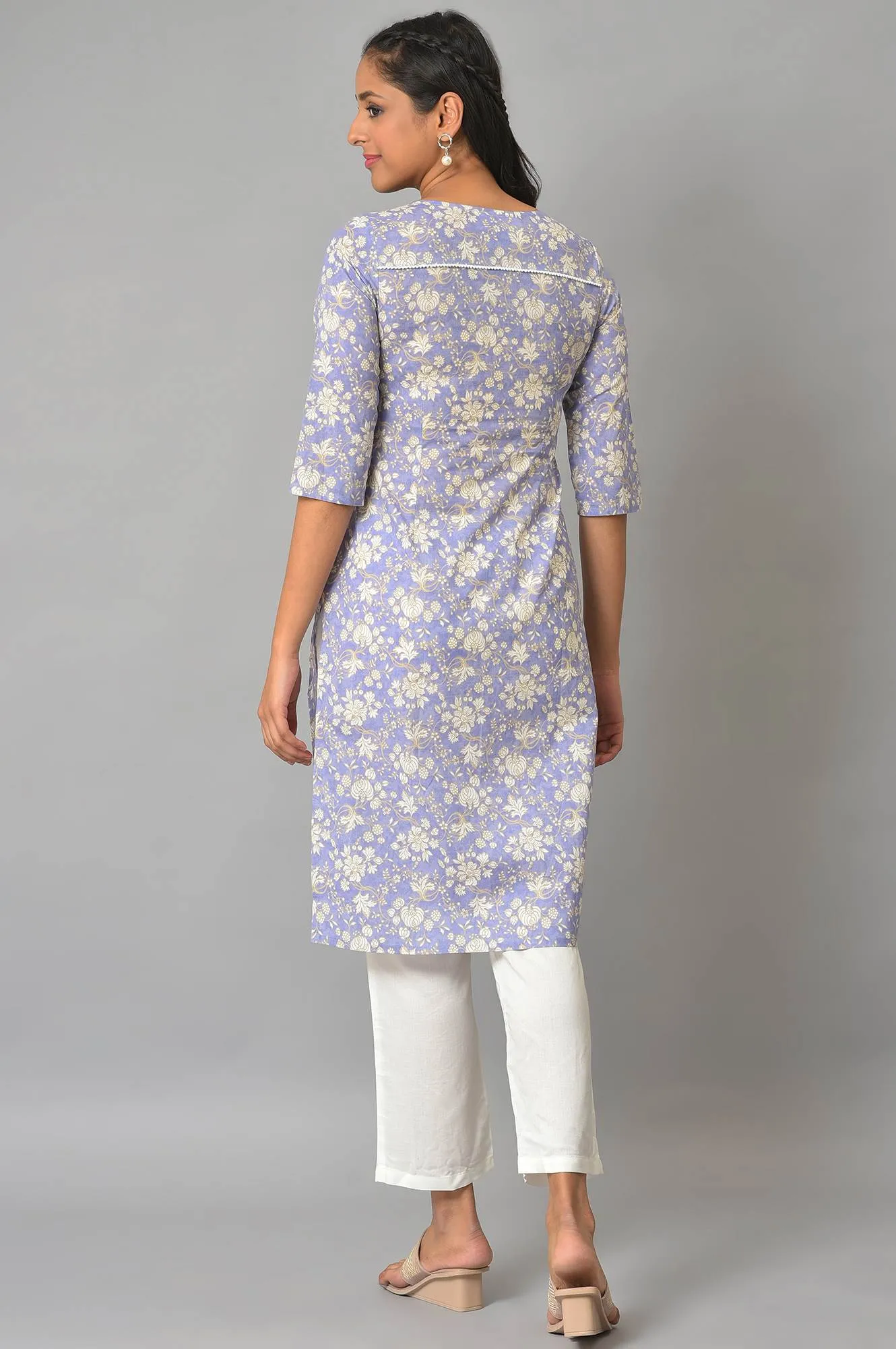 Lavender Floral Print kurta & Narrow Palazzo