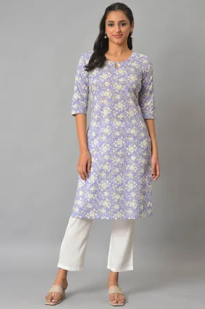 Lavender Floral Print kurta & Narrow Palazzo