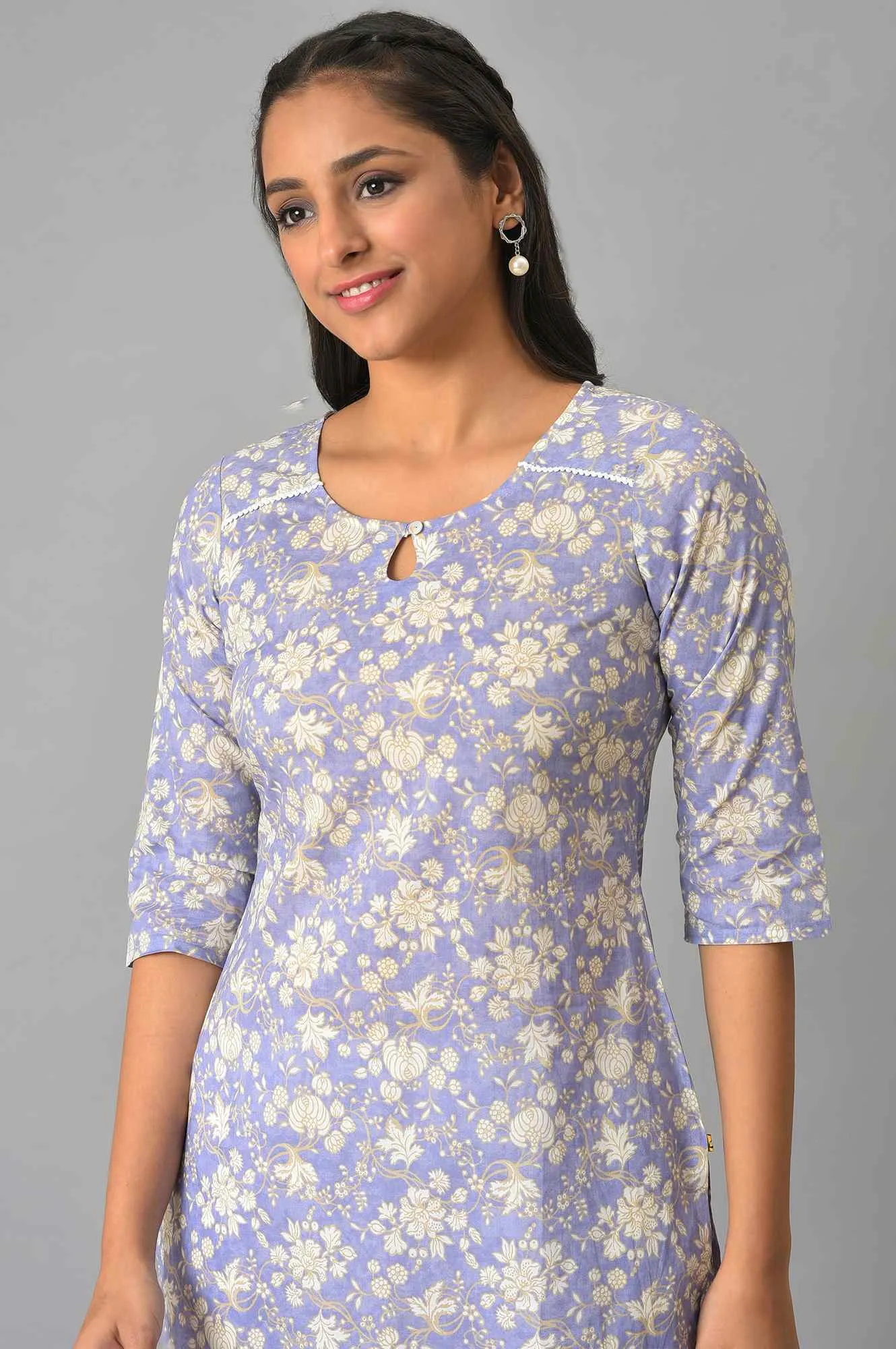 Lavender Floral Print kurta & Narrow Palazzo