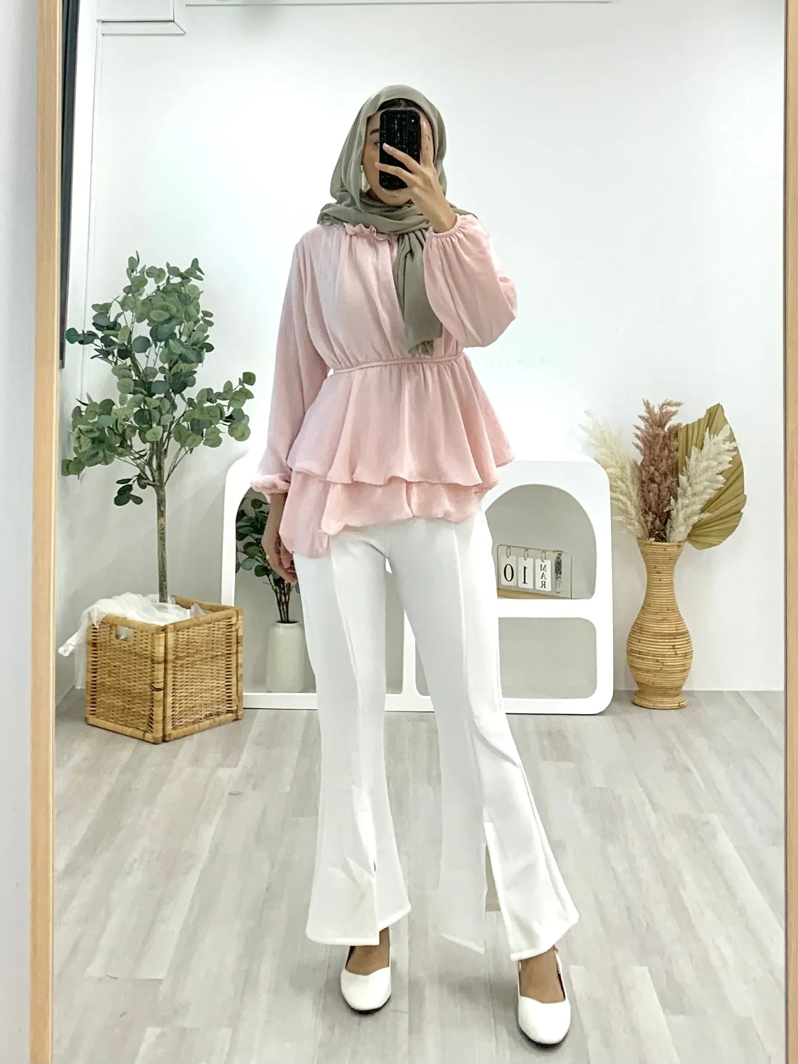 Layered Peplum Crinkle Satin Top LPCST