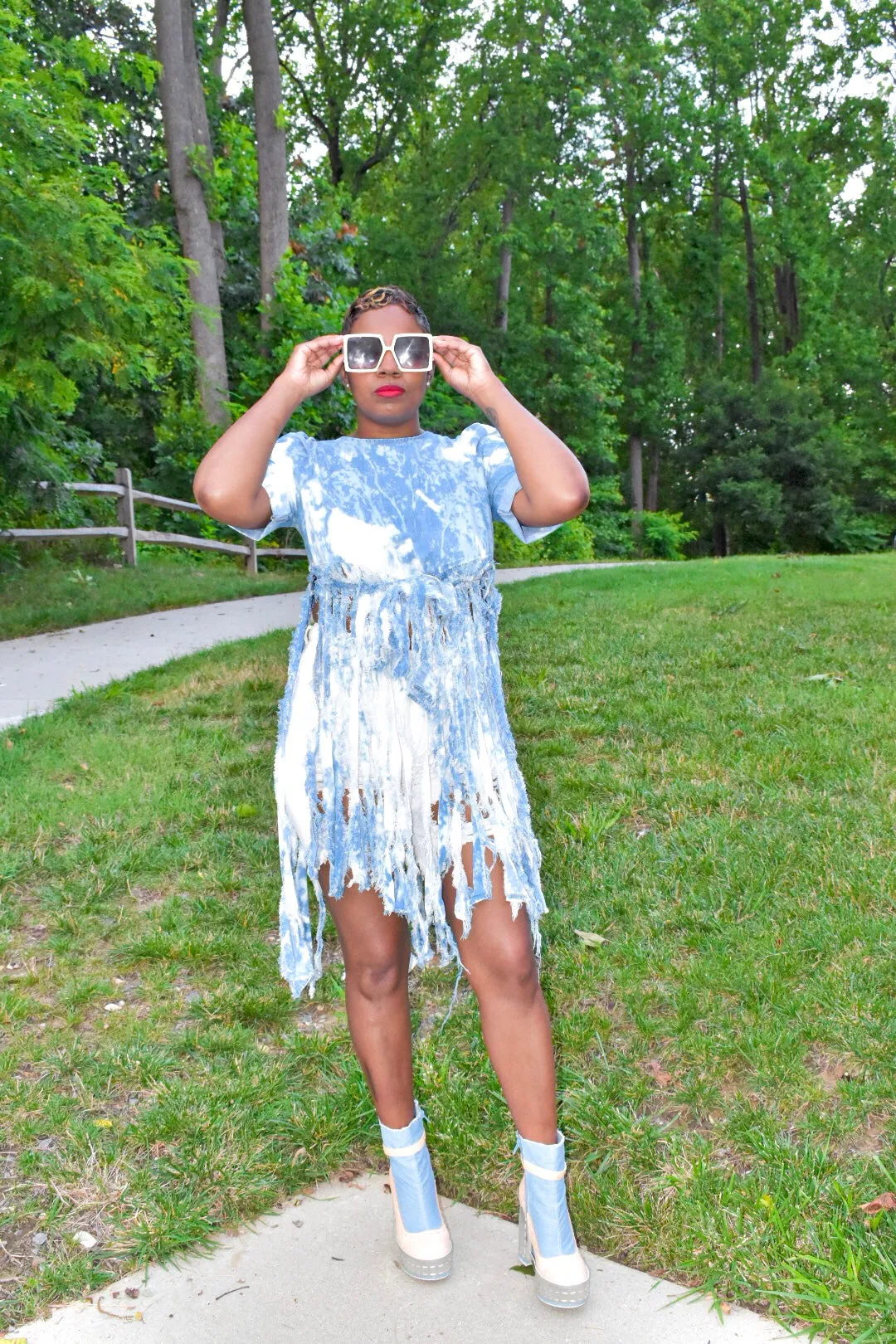Light Denim POPPIN Fringe Jean Top