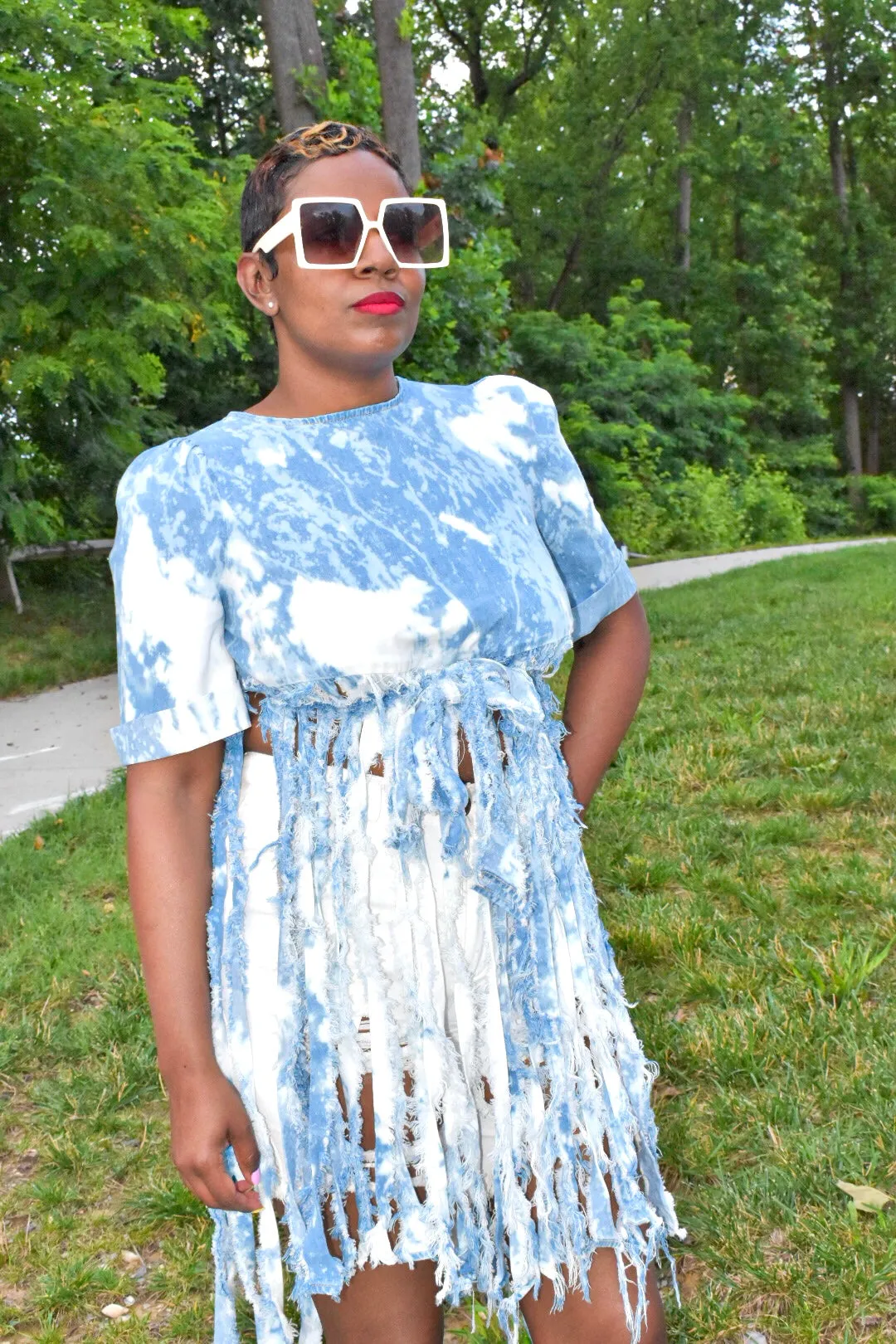 Light Denim POPPIN Fringe Jean Top