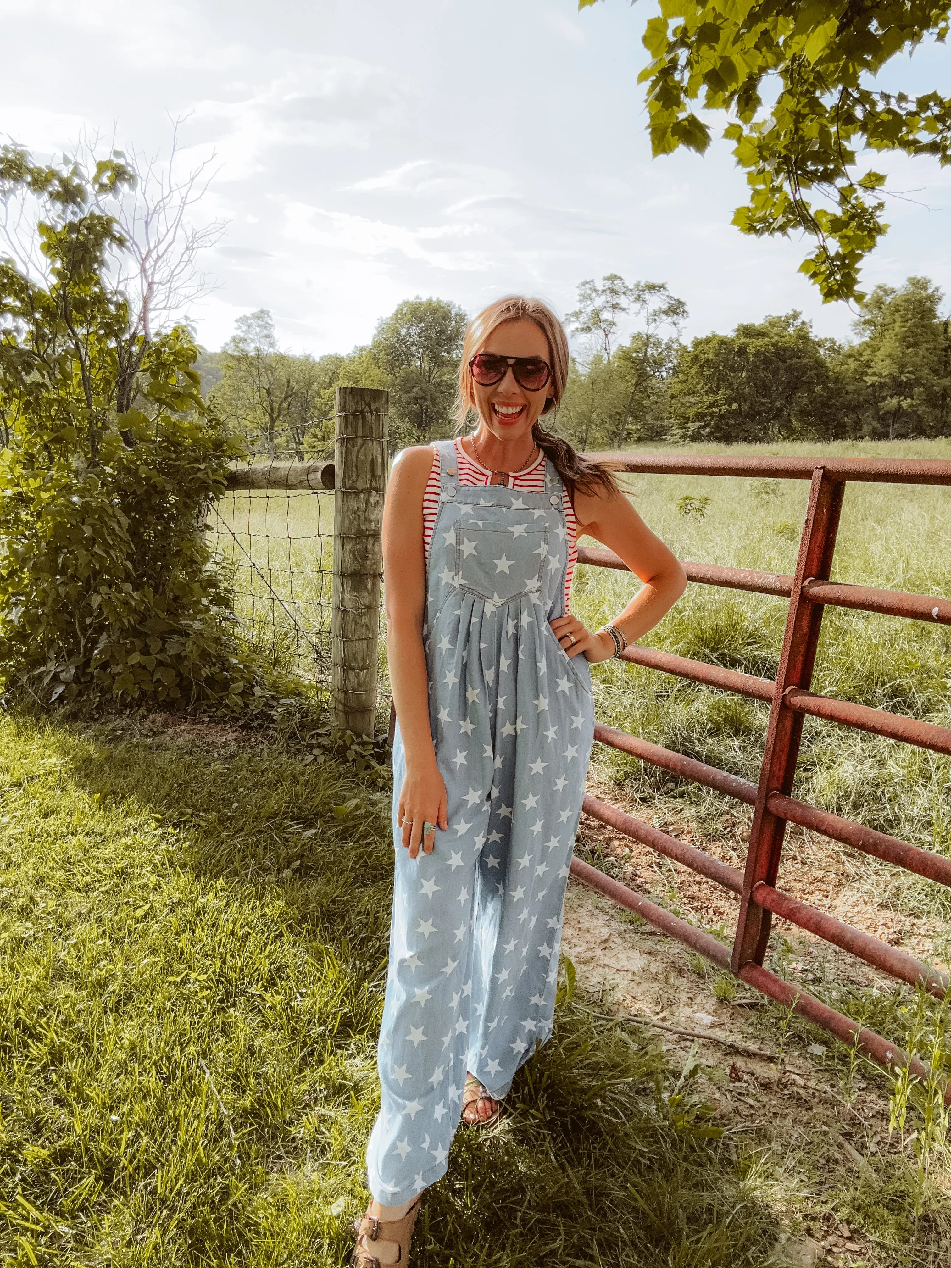 Light Denim Star Printed Jumpsuit