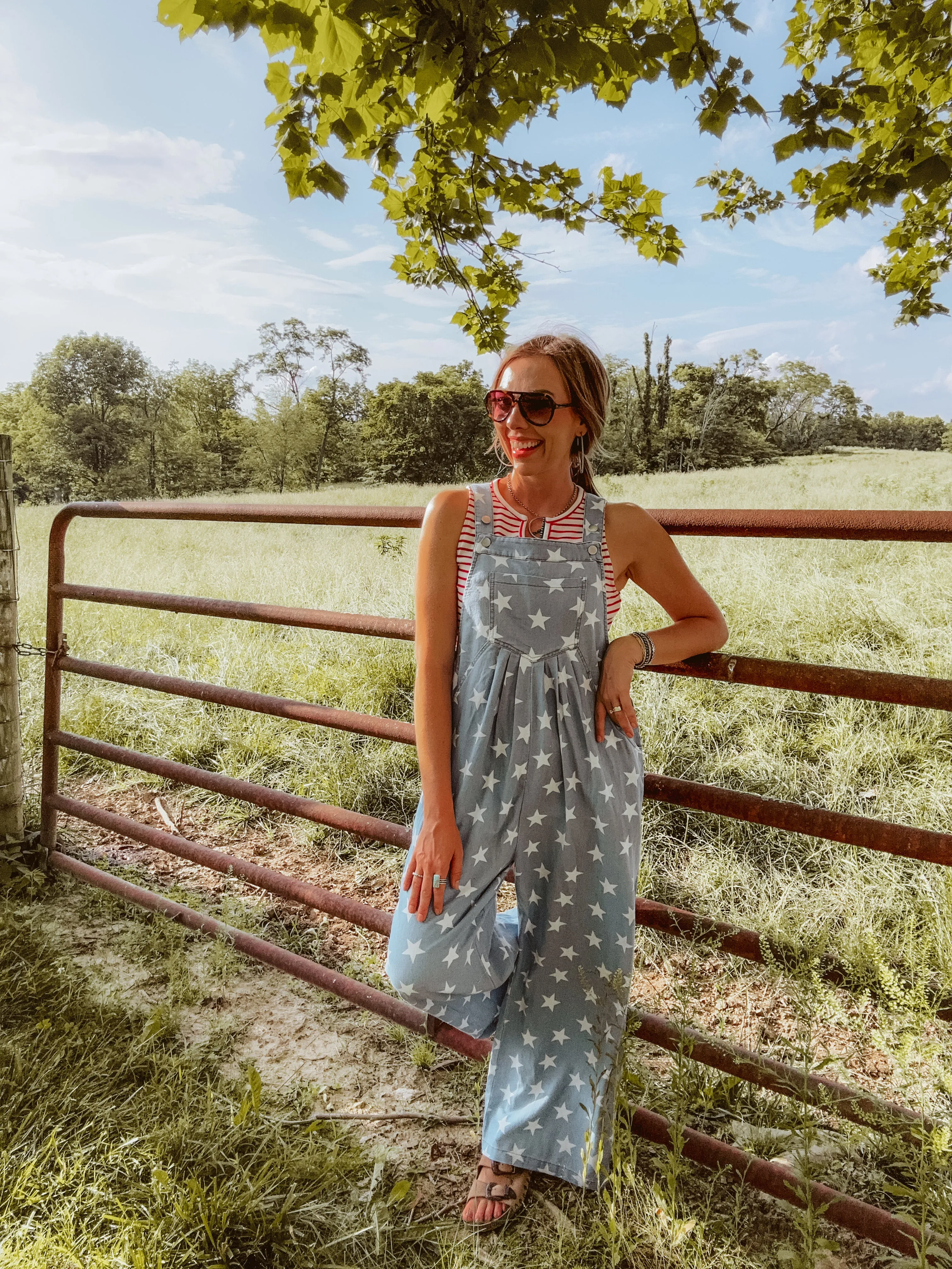 Light Denim Star Printed Jumpsuit