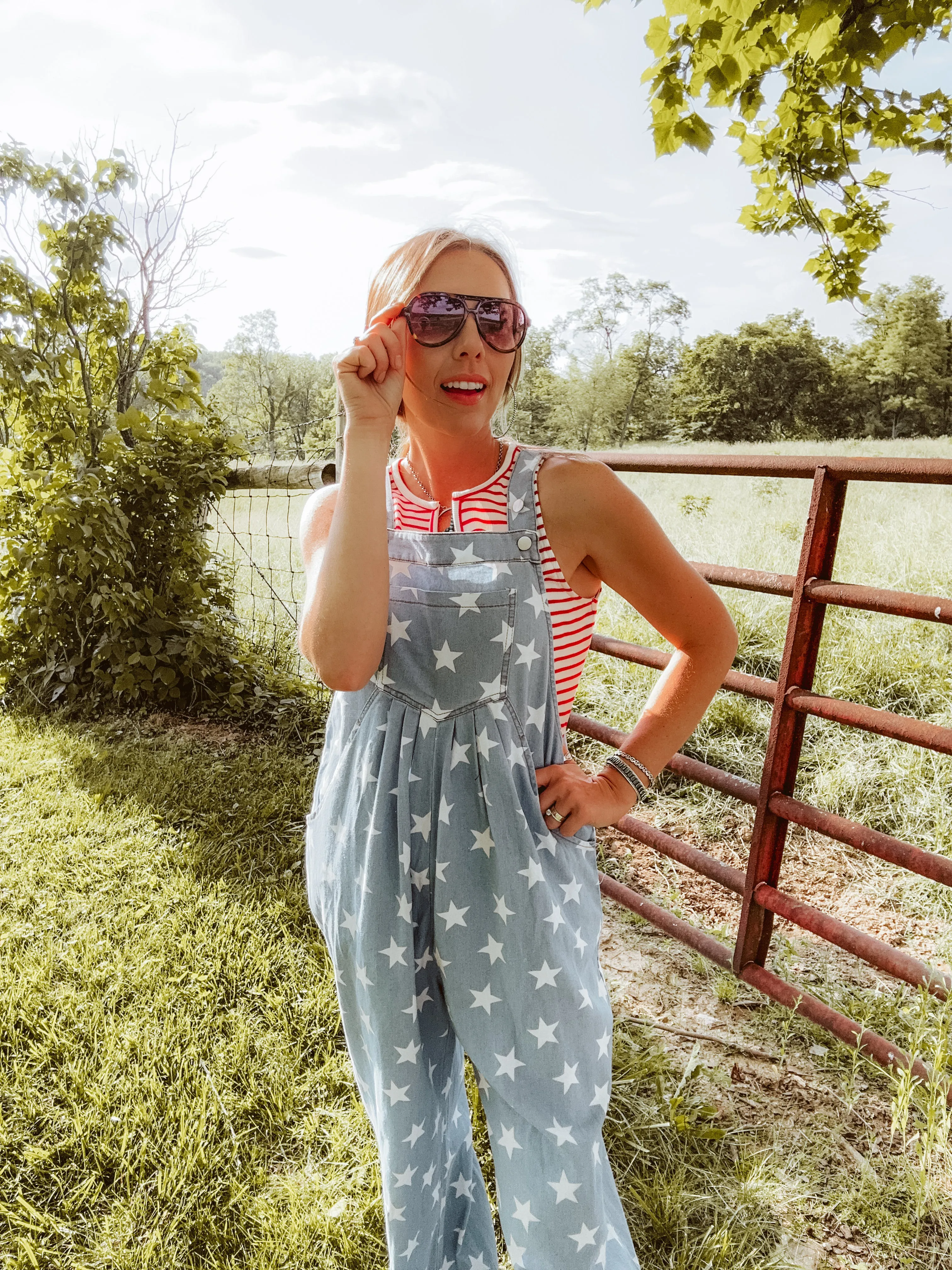 Light Denim Star Printed Jumpsuit