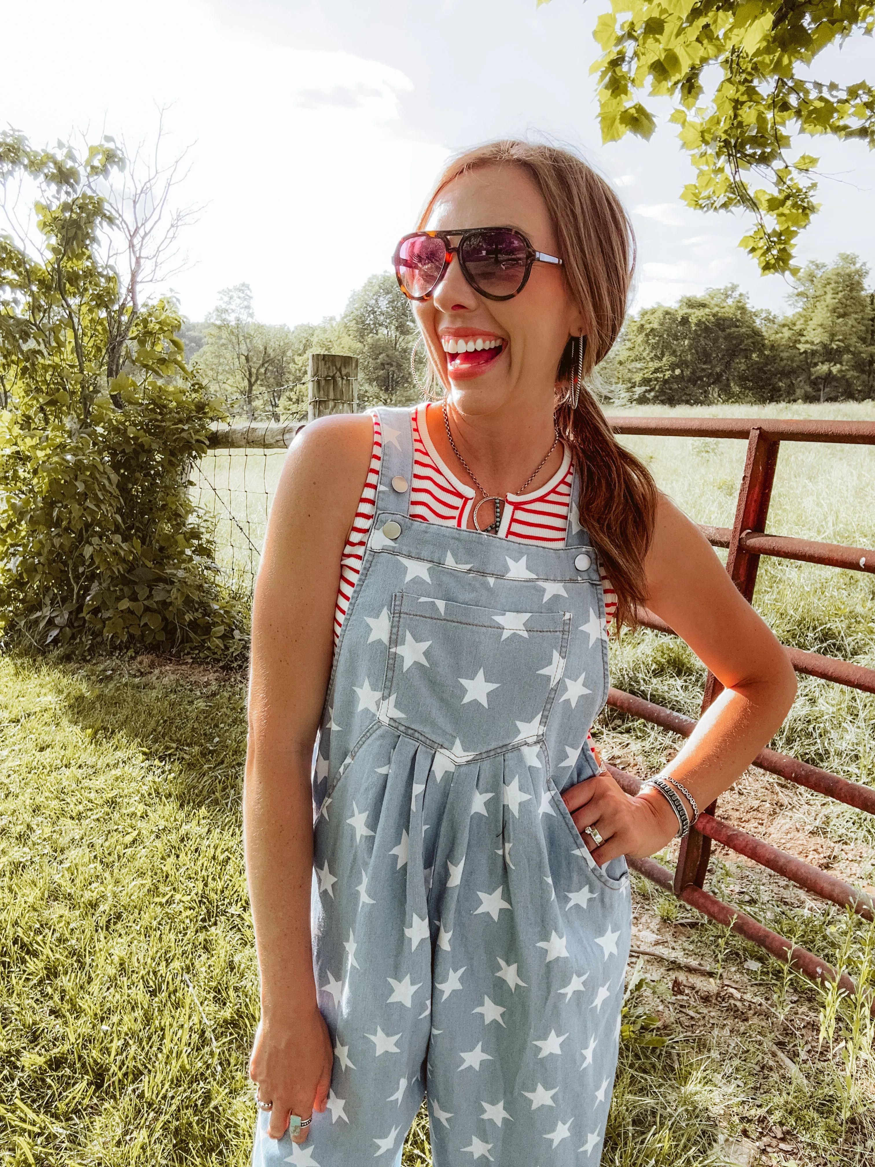 Light Denim Star Printed Jumpsuit
