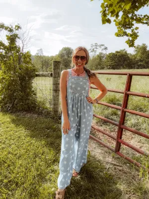 Light Denim Star Printed Jumpsuit