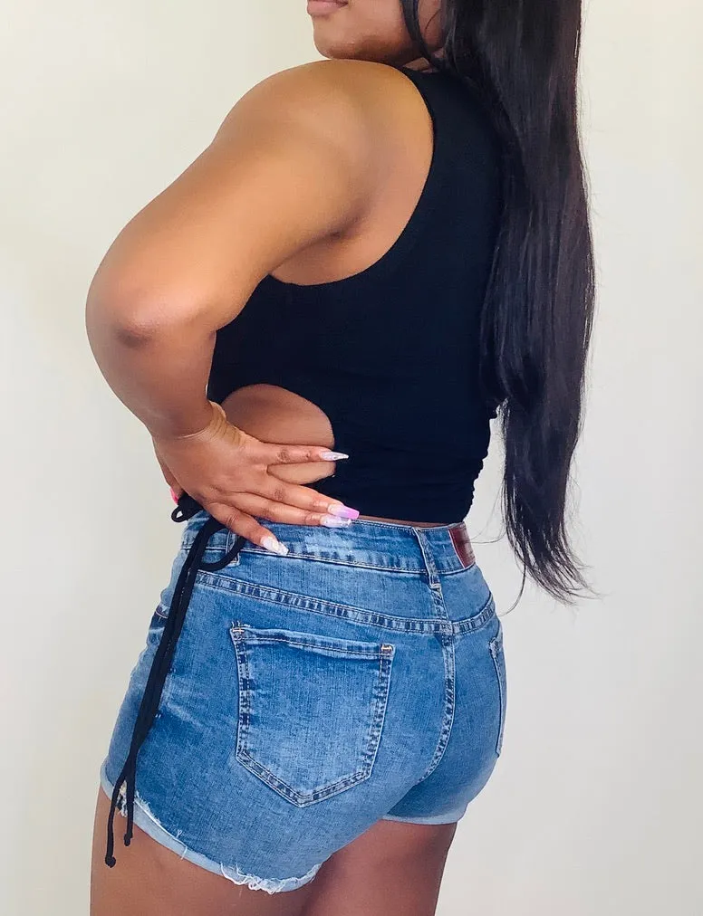 Light Distressed Denim Shorts