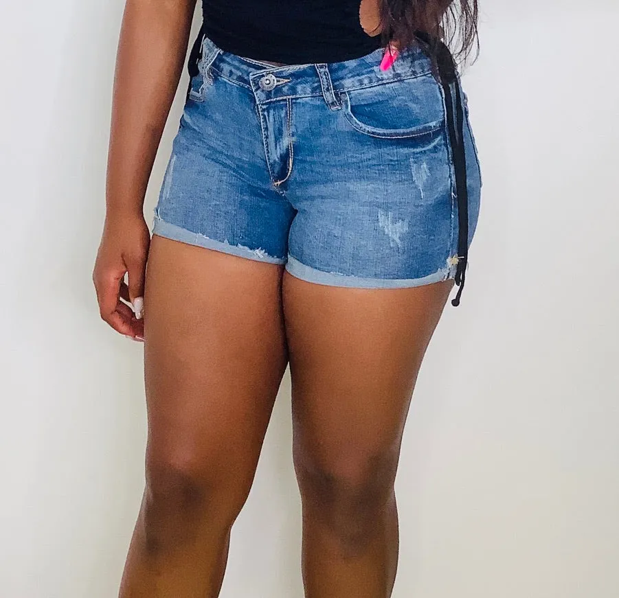 Light Distressed Denim Shorts