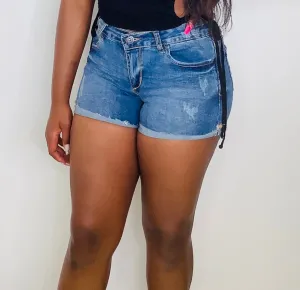 Light Distressed Denim Shorts