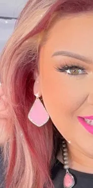 Light pink enamel teardrop earrings with bling trim