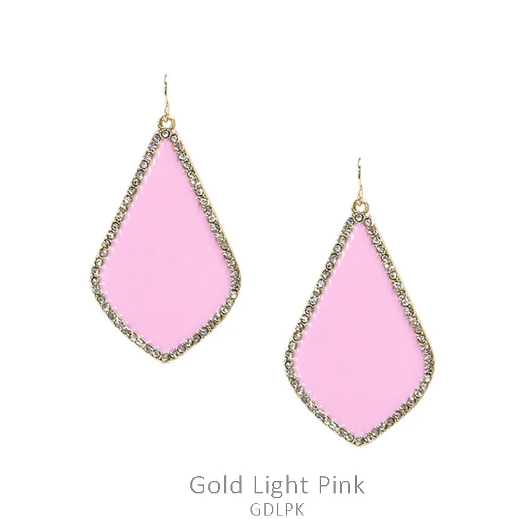 Light pink enamel teardrop earrings with bling trim