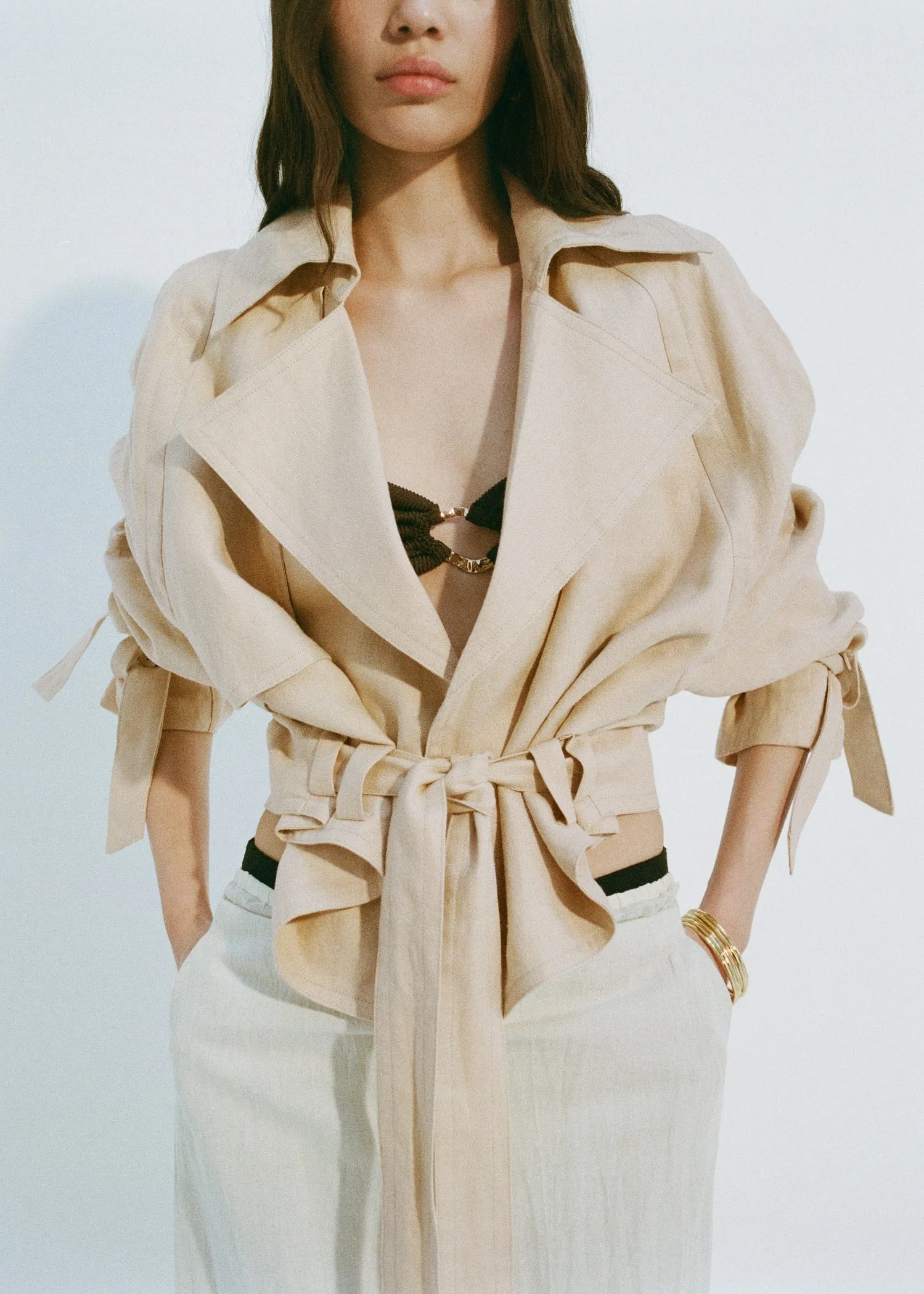 Linen jacket with belt