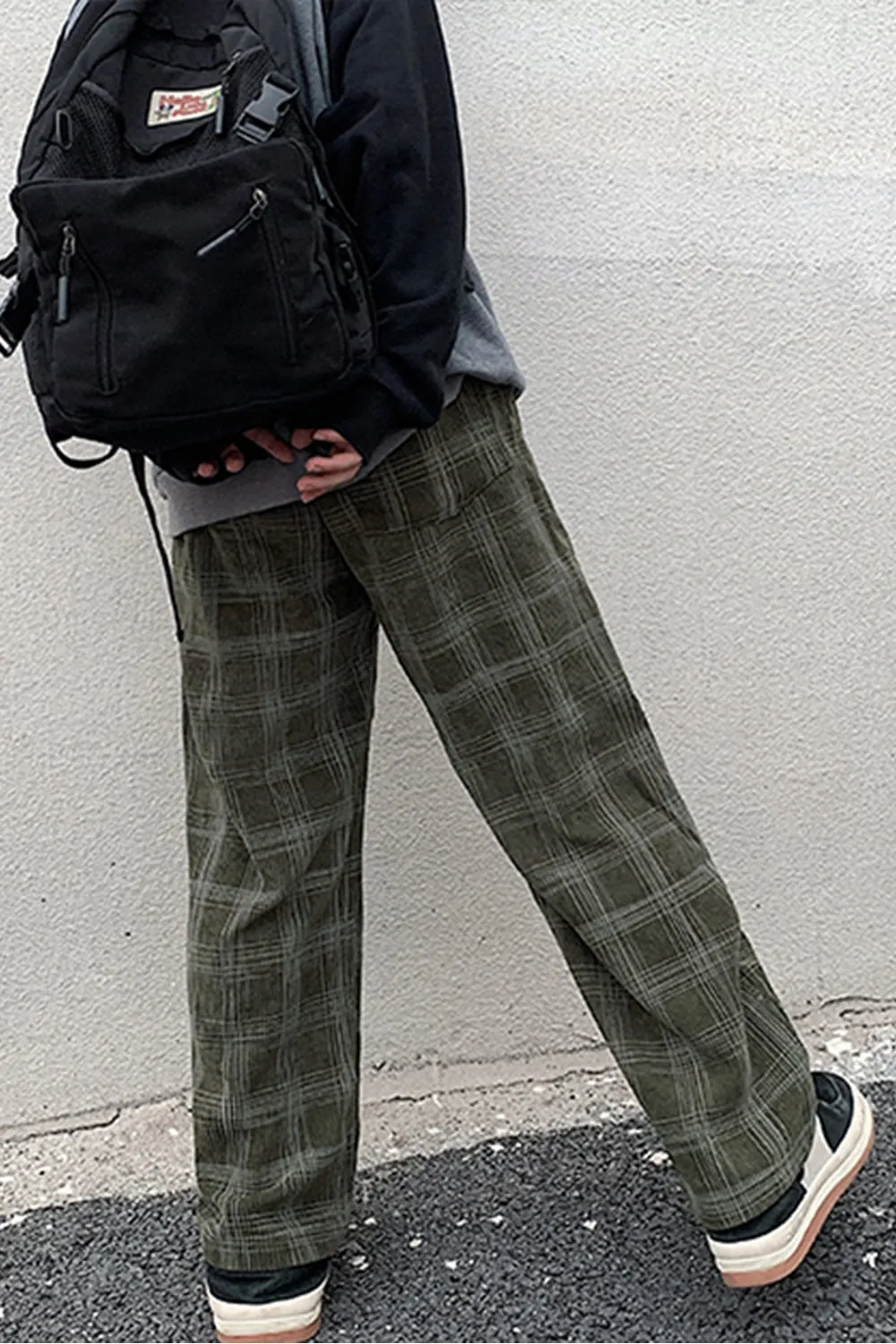 Loose Casual Plaid Corduroy Long Pants