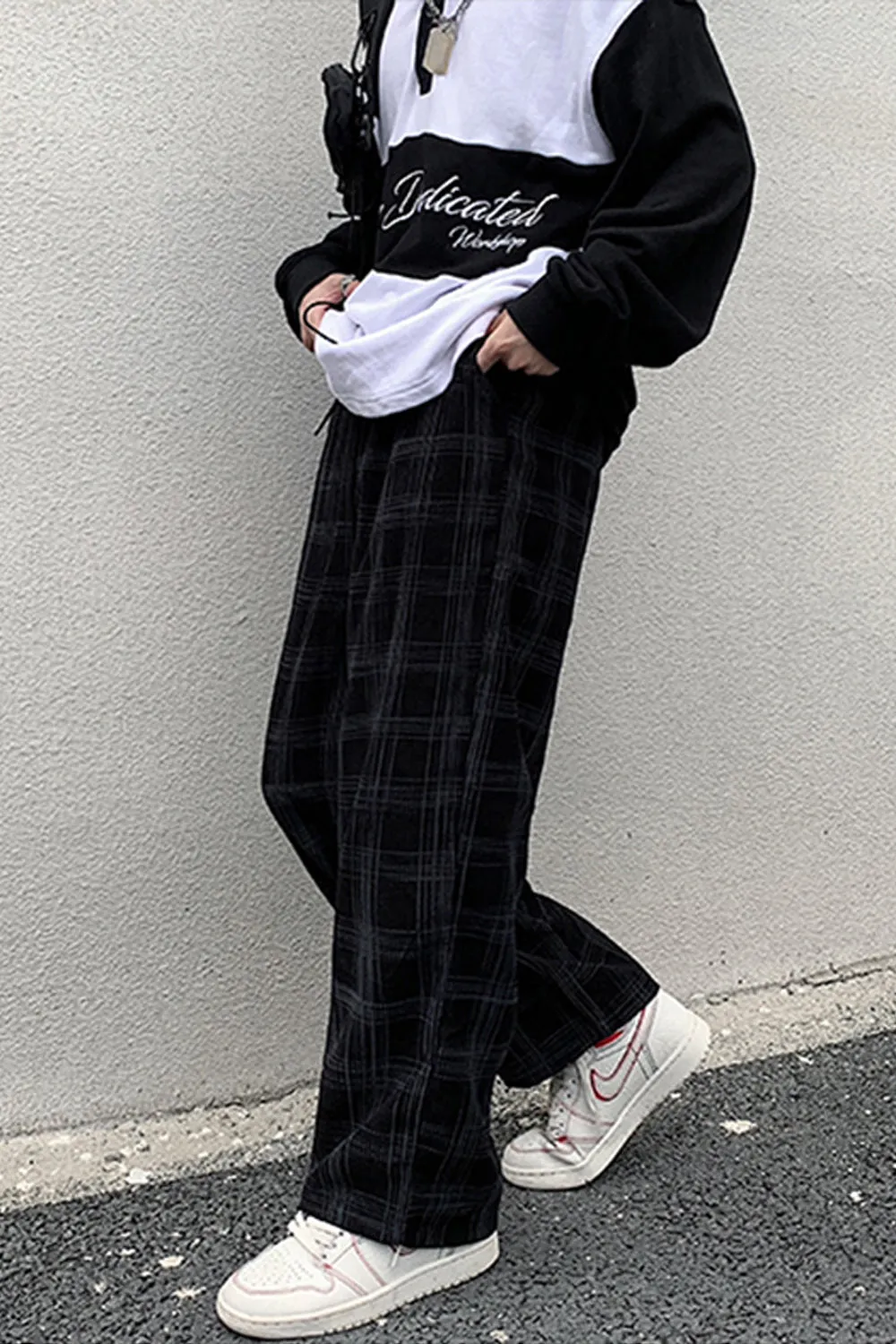 Loose Casual Plaid Corduroy Long Pants