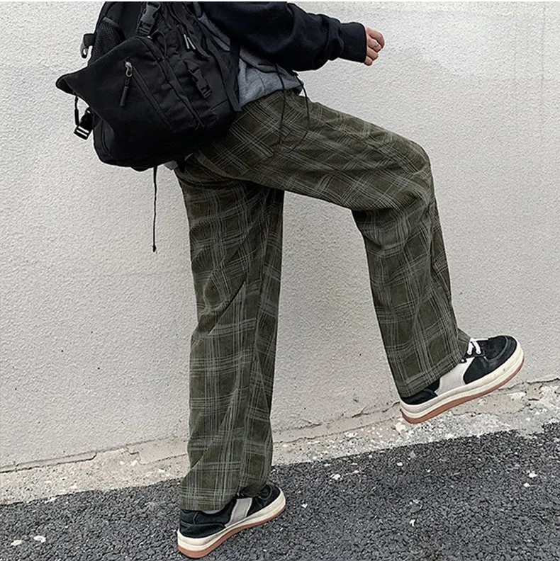Loose Casual Plaid Corduroy Long Pants
