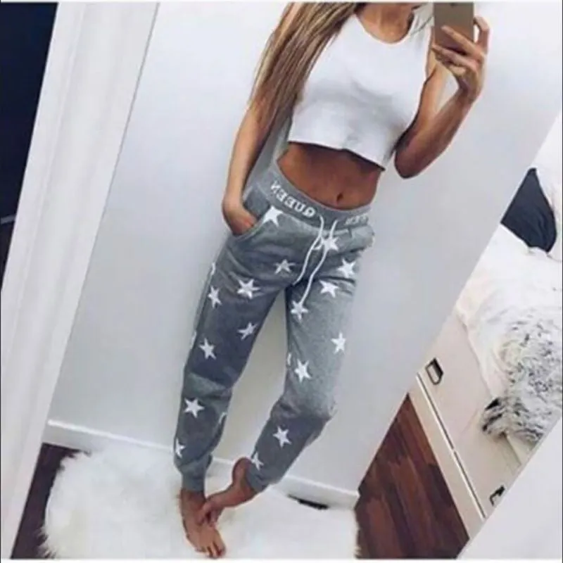 Loose Pants Women Star Printed Fashion Tee Casual Pants High Long