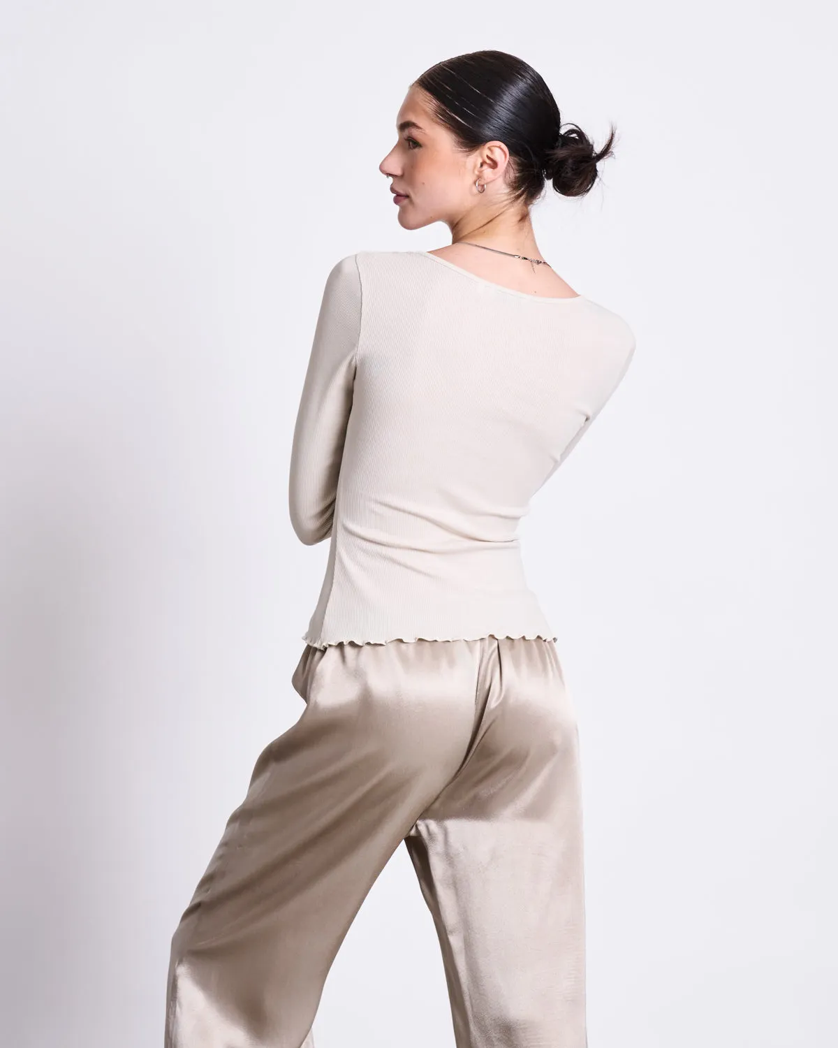 LOOSE SILKY PANTS FRIS SILVER GREY