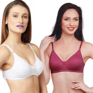 Lovable Maroon and White Non Padded Wirefree Bra Pack of 2 - ULTRA-MAROON/WHITE