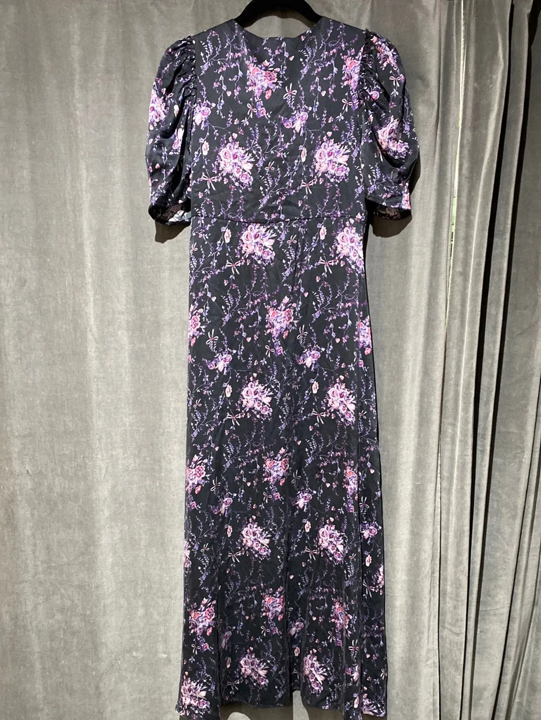 Love Shack Fancy Black and Purple Floral Button Down Maxi Dress