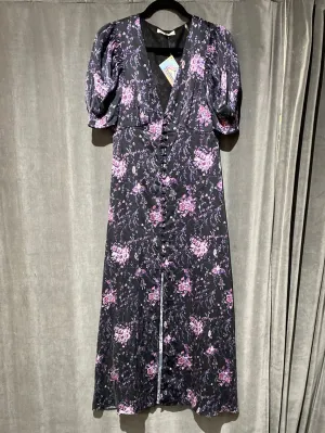 Love Shack Fancy Black and Purple Floral Button Down Maxi Dress